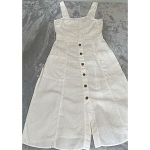 Vince Camuto White Linen‎ Midi Dress Sz S Minimalist Jumper Look Purist Clean